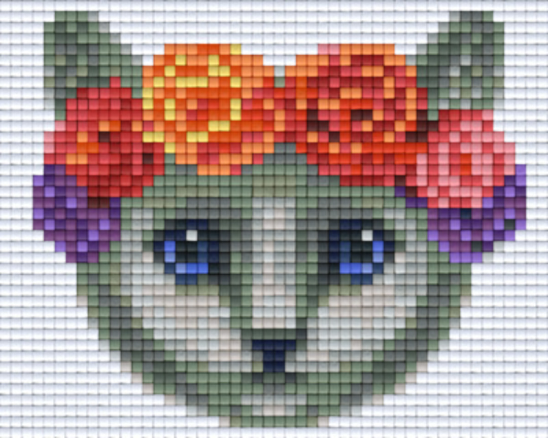 Grey Cat With Floral Headband One [1] Baseplate PixelHobby Mini-mosaic Art Kits image 0